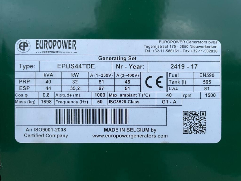 Groupe électrogène Europower EPUS44TDE Kubota Leroy Somer 45 kVA Supersilent Rental generatorset as New !: photos 6
