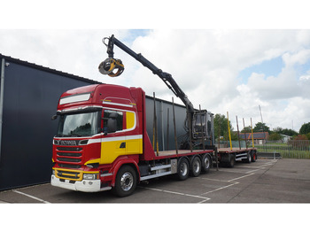 Camion grumier, Camion grue Scania R 580 V8 8X4 LOGTRANSPORT COMBI WITH MTDK YEAR 2012 TRAILER KESLA 46 CRANE: photos 3