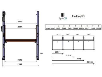 Équipement de garage TPL27E-4 car parking lift - electric release of safety locks - no air pressure required - 5 columns - 8 cars: photos 4