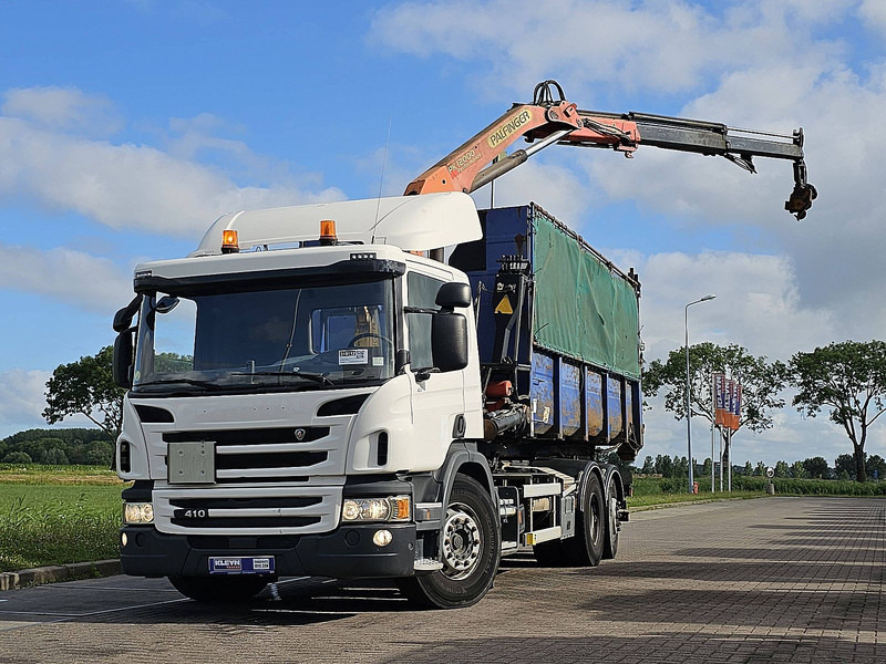 Scania P410 HOOK + BOX + CRANE - Camion ampliroll, Camion grue: photos 1 Scania P410 HOOK + BOX + CRANE - Camion ampliroll, Camion grue: photos 1