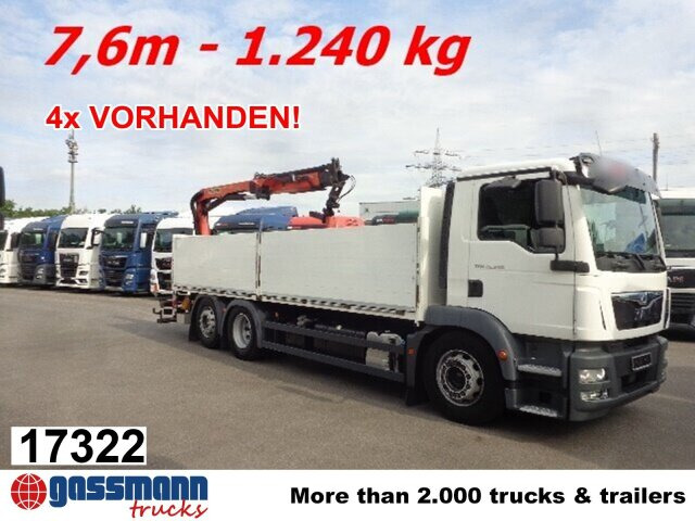 MAN TGM 26.340 6x2-4 LL,Lenk-Liftachse, Heckkran, - Camion plateau, Camion grue: photos 1 MAN TGM 26.340 6x2-4 LL,Lenk-Liftachse, Heckkran, - Camion plateau, Camion grue: photos 1