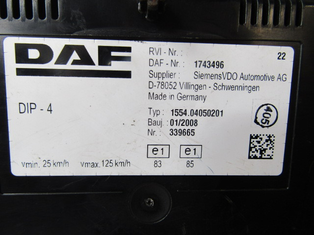 DAF XF 105 CLOCK CLUSTER P/NO 1743496 - Système électrique pour Camion: photos 2 DAF XF 105 CLOCK CLUSTER P/NO 1743496 - Système électrique pour Camion: photos 2