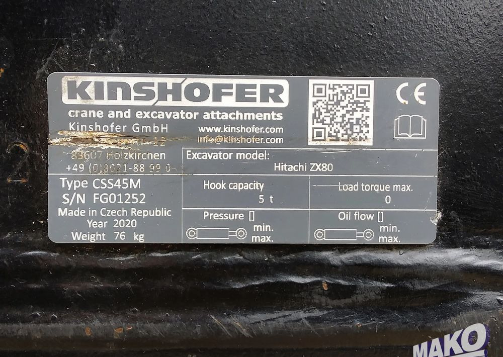 Accessoire pour Engins de chantier Szybkozłącze mechaniczne Kinshofer S45: photos 9