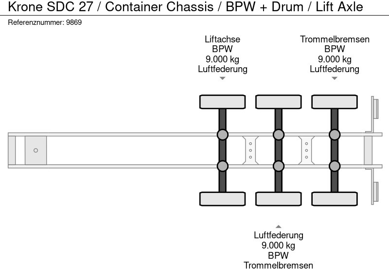 Semi-remorque porte-conteneur/ Caisse mobile Krone SDC 27 / Container Chassis / BPW + Drum / Lift Axle: photos 11