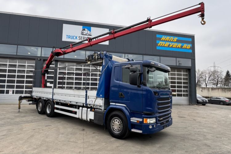 Camion grue, Camion plateau Scania G450 6x2 Hiab 122-4: photos 6