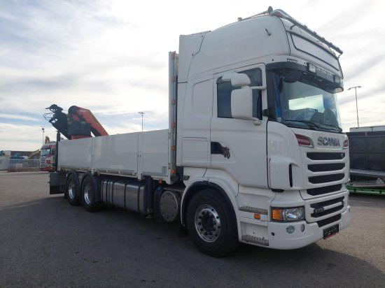 Scania R730 6x4 Pritsche, Voll-Luft Palfinger PK27002 Kran Retarder, Alu-Felgen, - Camion plateau, Camion grue: photos 1 Scania R730 6x4 Pritsche, Voll-Luft Palfinger PK27002 Kran Retarder, Alu-Felgen, - Camion plateau, Camion grue: photos 1