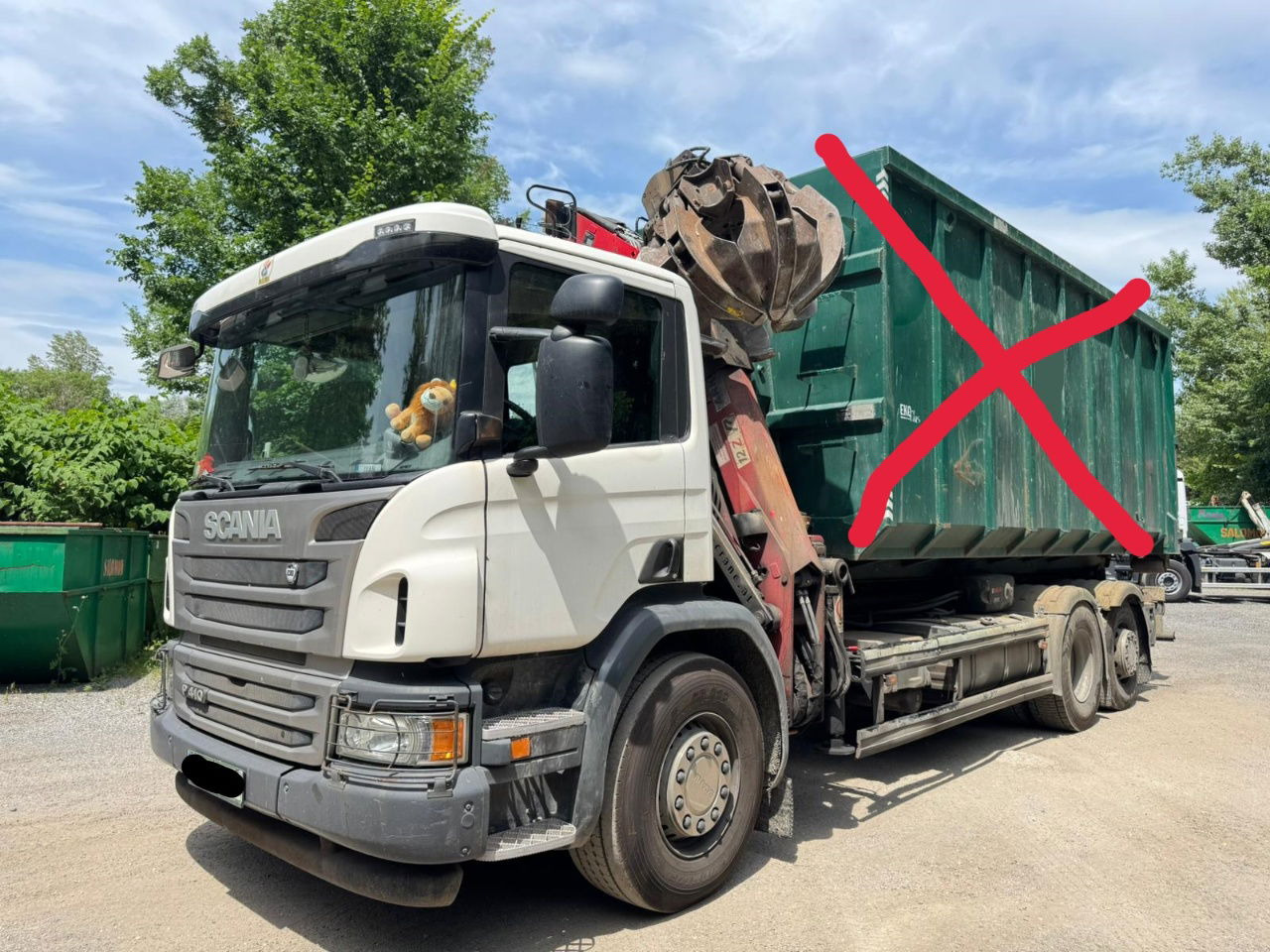 Scania P 410 6x2 penz crane 12Z + abroll multilift + scissors - steering axle - Camion porte-conteneur/ Caisse mobile: photos 1 Scania P 410 6x2 penz crane 12Z + abroll multilift + scissors - steering axle - Camion porte-conteneur/ Caisse mobile: photos 1