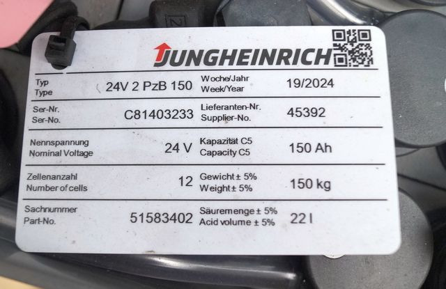 Jungheinrich unknown | Battery 24 2PZB150 year 2024 weight 150 kg sn. C81403233 - Accumulateur pour Matériel de manutention: photos 4 Jungheinrich unknown | Battery 24 2PZB150 year 2024 weight 150 kg sn. C81403233 - Accumulateur pour Matériel de manutention: photos 4
