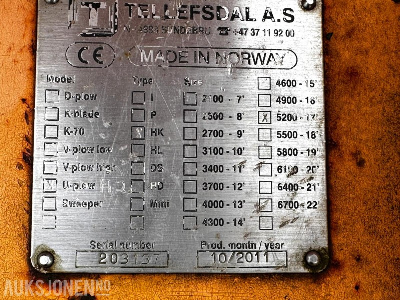 2011 Tellefsdal U-plow HK 5200 - 17` U-Plog - Accessoire pour Engins de chantier: photos 4 2011 Tellefsdal U-plow HK 5200 - 17` U-Plog - Accessoire pour Engins de chantier: photos 4