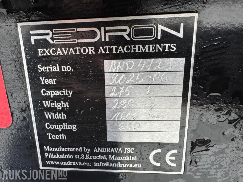 2025 Rediron AND 4723 S50 shydraulisk pusseskuffe 275 liter, 1600 mm bredde - Accessoire pour Engins de chantier: photos 4 2025 Rediron AND 4723 S50 shydraulisk pusseskuffe 275 liter, 1600 mm bredde - Accessoire pour Engins de chantier: photos 4