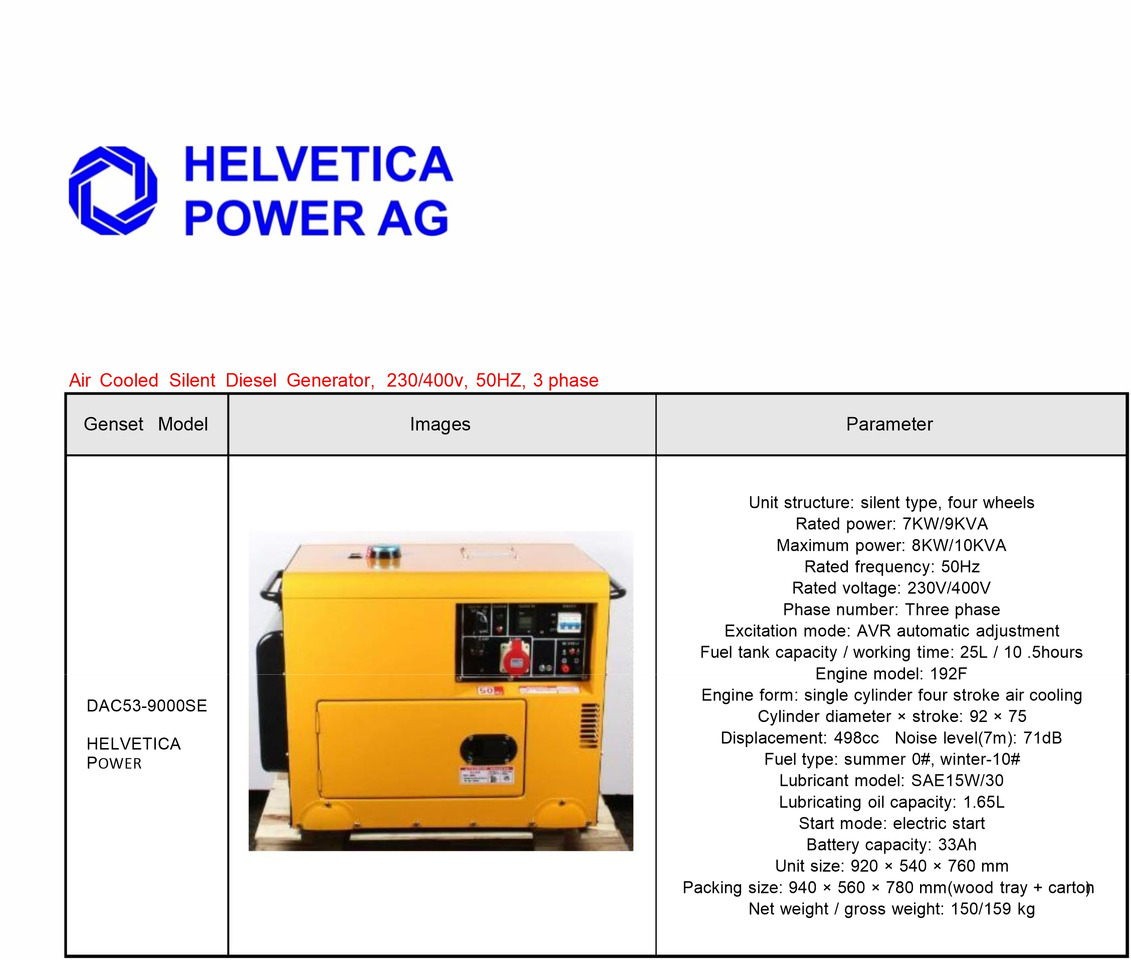 HELVETICA POWER 9KVA Dieselgenerator mit E-Start - Groupe électrogène: photos 2 HELVETICA POWER 9KVA Dieselgenerator mit E-Start - Groupe électrogène: photos 2
