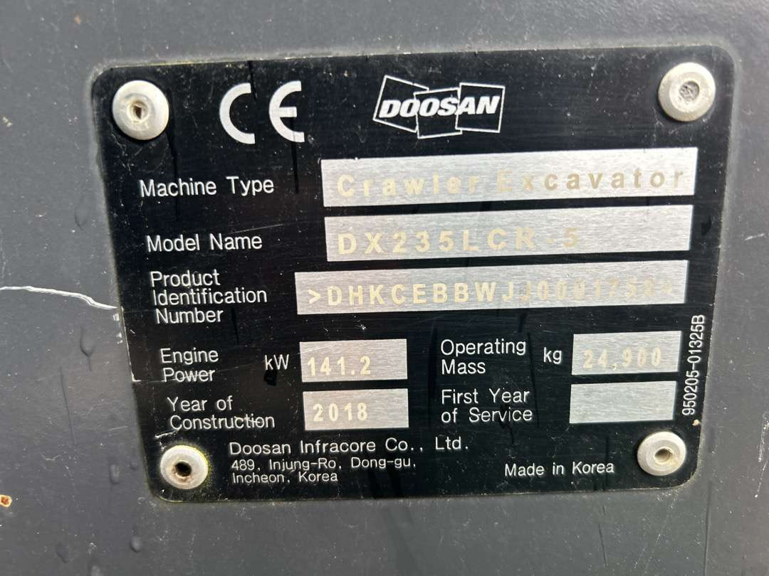 Pelle 2018 Beltegraver 24 tonn Doosan DX 235LCR  S 70-feste: photos 6
