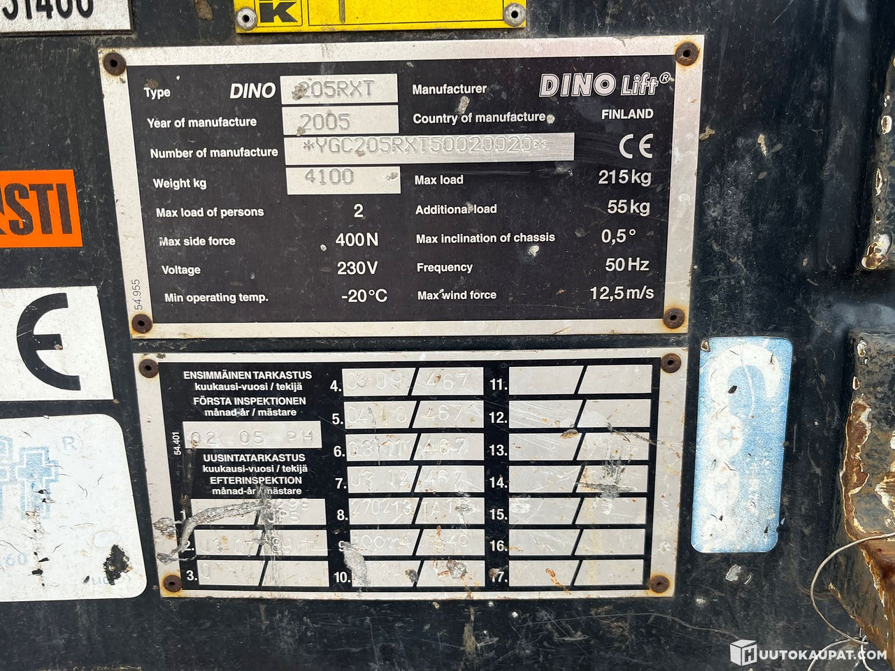 Dino 205RXT, Kuukulkija henkilönostin, Kymppi voimassa vuoteen 2029, Korjattavaksi, 2005, Vantaa - Nacelle sur remorque: photos 5 Dino 205RXT, Kuukulkija henkilönostin, Kymppi voimassa vuoteen 2029, Korjattavaksi, 2005, Vantaa - Nacelle sur remorque: photos 5
