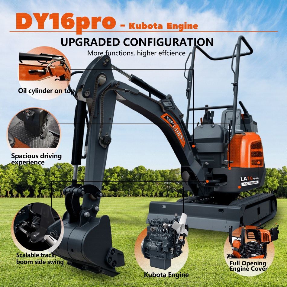 LADYS LA16Pro Mini Excavator Digger Miniexcavadora EPA Kubota Engine Mini Excavator For Sale With Mini Excavator Attachment Set - Mini pelle: photos 3 LADYS LA16Pro Mini Excavator Digger Miniexcavadora EPA Kubota Engine Mini Excavator For Sale With Mini Excavator Attachment Set - Mini pelle: photos 3