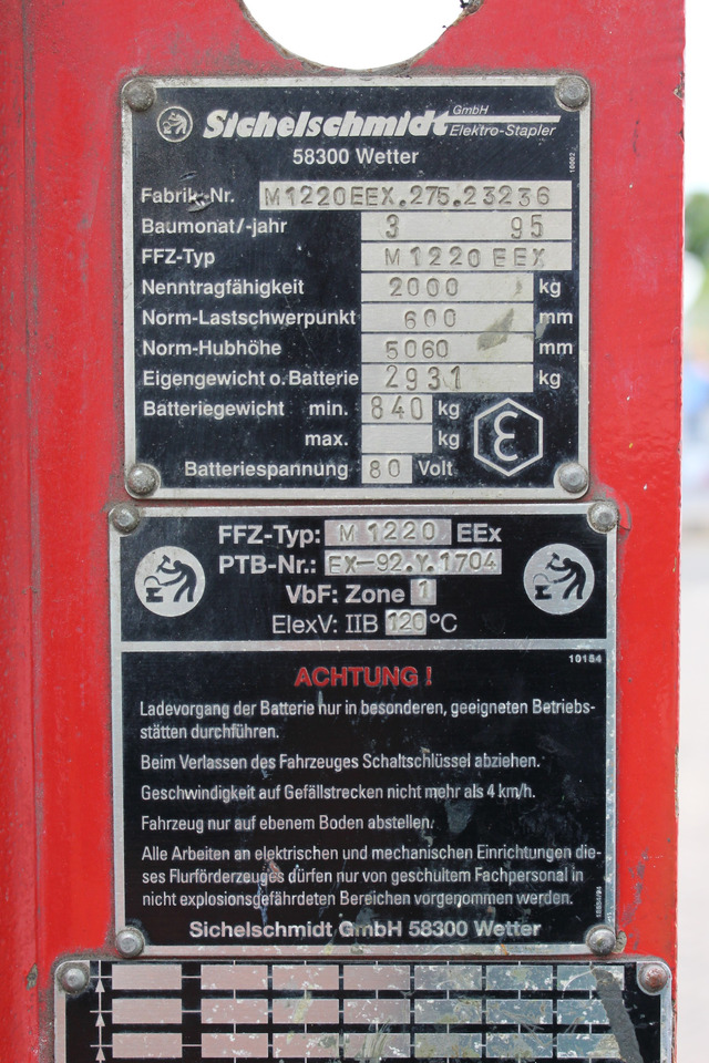 Sichelschmidt M1220EEX - 2ton ATEX EX-SCHUTZ - crédit-bail Sichelschmidt M1220EEX - 2ton ATEX EX-SCHUTZ: photos 26 Sichelschmidt M1220EEX - 2ton ATEX EX-SCHUTZ - crédit-bail Sichelschmidt M1220EEX - 2ton ATEX EX-SCHUTZ: photos 26