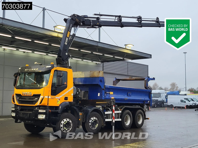 Iveco Trakker 450 8X4 HIAB 211 EP-4 Hiduo Kran Crane Big-Axle 2-Side Tipper Euro 6 - Camion benne, Camion grue: photos 1 Iveco Trakker 450 8X4 HIAB 211 EP-4 Hiduo Kran Crane Big-Axle 2-Side Tipper Euro 6 - Camion benne, Camion grue: photos 1