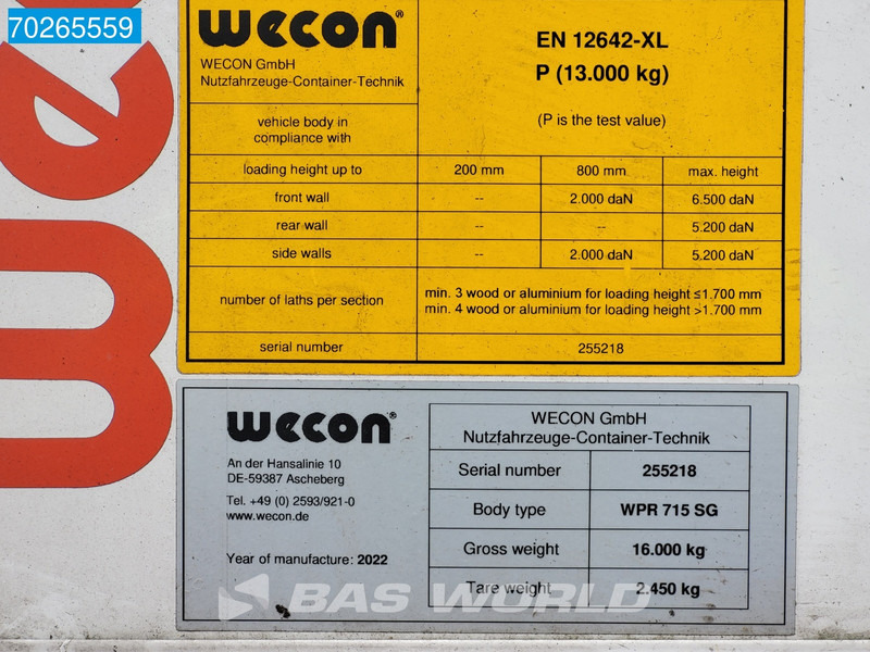 Carrosserie bâchee Wecon WPR 715 SG Durchladesysteem BDF container body: photos 13 Carrosserie bâchee Wecon WPR 715 SG Durchladesysteem BDF container body: photos 13