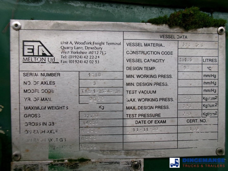 Semi-remorque citerne Melton Food tank inox 25 m3 / 1 comp: photos 13