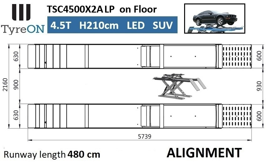 TSC4500X2A LP wheel alignment lift - On floor - Free wheel lifting system - 4.8 m led lightened runways (63 cm wide) - 210 cm lifting height - 4.5 T - Matériel de magasinage: photos 3 TSC4500X2A LP wheel alignment lift - On floor - Free wheel lifting system - 4.8 m led lightened runways (63 cm wide) - 210 cm lifting height - 4.5 T - Matériel de magasinage: photos 3