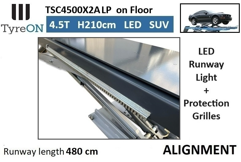 TSC4500X2A LP wheel alignment lift - On floor - Free wheel lifting system - 4.8 m led lightened runways (63 cm wide) - 210 cm lifting height - 4.5 T - Matériel de magasinage: photos 4 TSC4500X2A LP wheel alignment lift - On floor - Free wheel lifting system - 4.8 m led lightened runways (63 cm wide) - 210 cm lifting height - 4.5 T - Matériel de magasinage: photos 4