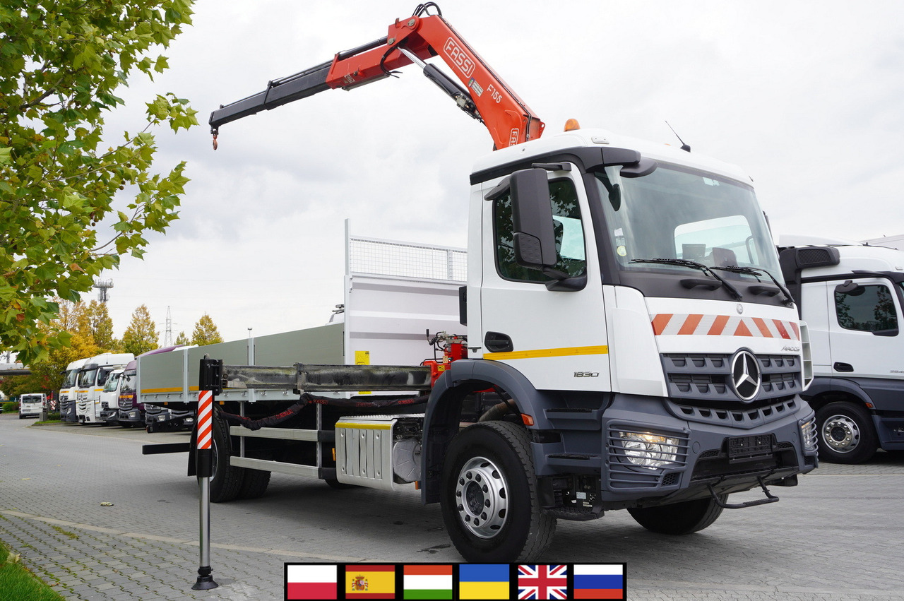 MERCEDES-BENZ Arocs 1830 / Flatbed 16 EPAL / HDS Fassi 155 / Reach 8 m / Load capacity 6160 kg - Camion plateau, Camion grue: photos 1 MERCEDES-BENZ Arocs 1830 / Flatbed 16 EPAL / HDS Fassi 155 / Reach 8 m / Load capacity 6160 kg - Camion plateau, Camion grue: photos 1