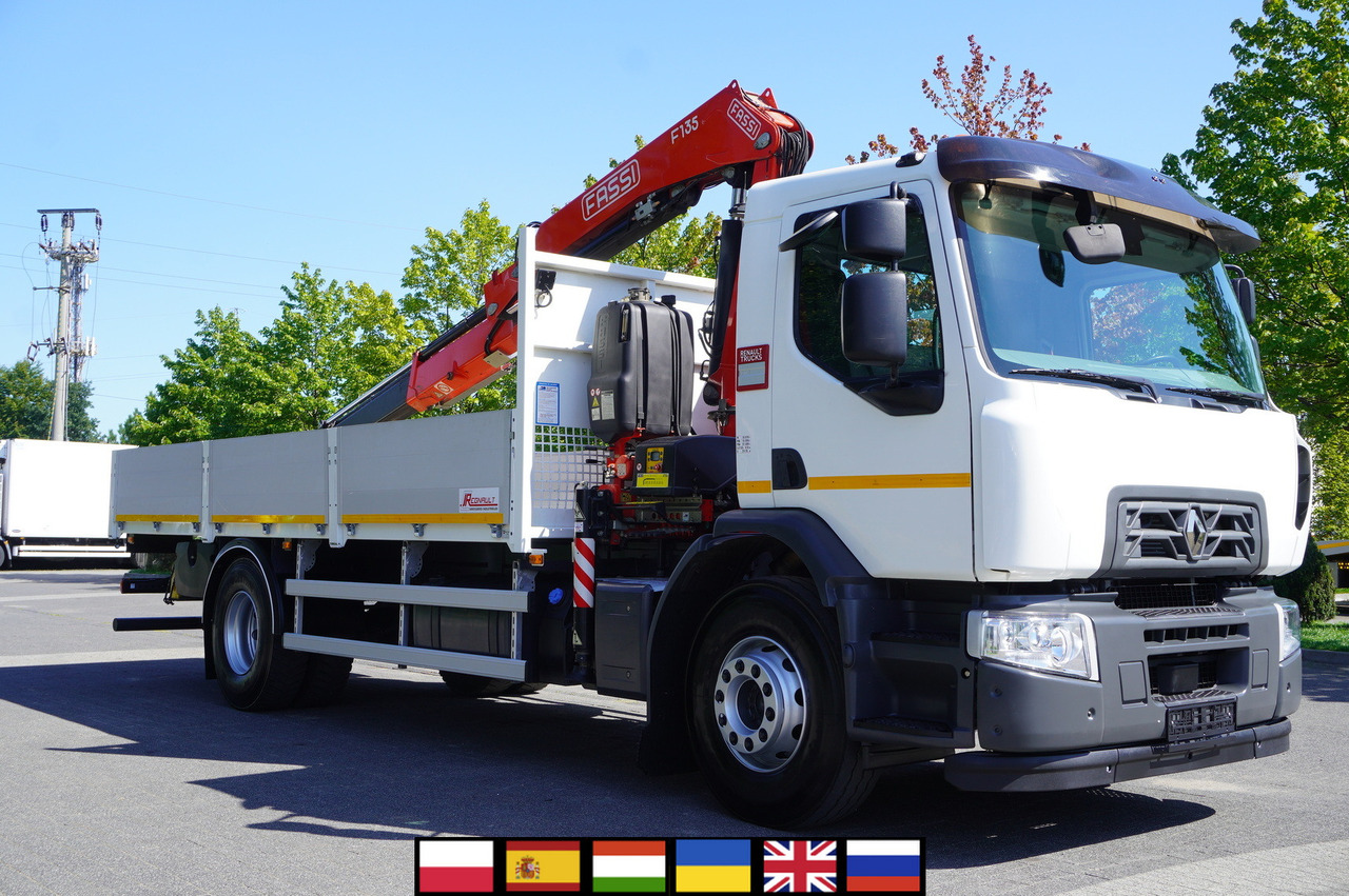RENAULT C280 DTI 8 / FASSI crane 5.6 T / range 8 m / Flatbed 15 EPAL - Camion plateau, Camion grue: photos 1 RENAULT C280 DTI 8 / FASSI crane 5.6 T / range 8 m / Flatbed 15 EPAL - Camion plateau, Camion grue: photos 1