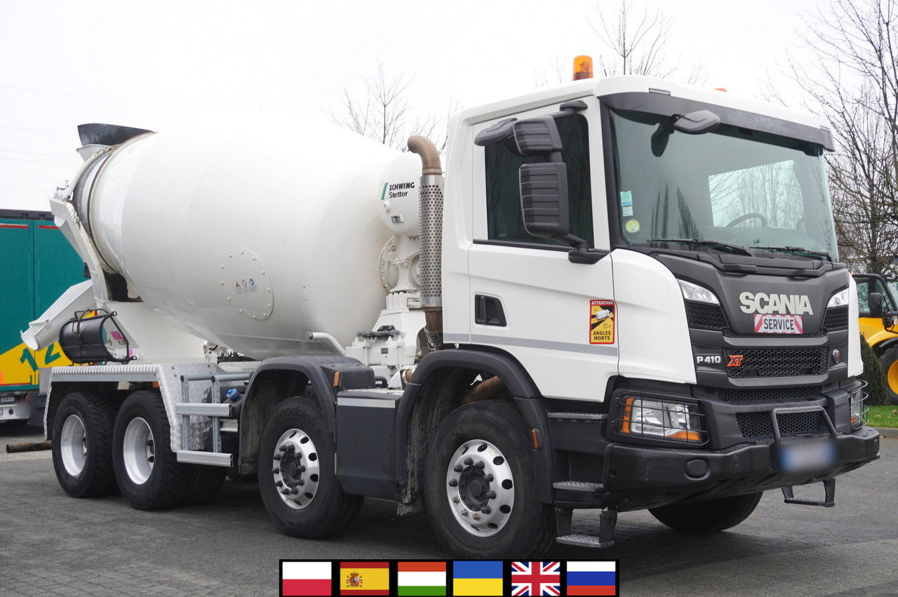 SCANIA P410 XT 8x4 / 80 tho. km!!! / SCHWING-STATTER AM 9 FHC 9 m3 concrete mixer - Camion malaxeur: photos 1 SCANIA P410 XT 8x4 / 80 tho. km!!! / SCHWING-STATTER AM 9 FHC 9 m3 concrete mixer - Camion malaxeur: photos 1