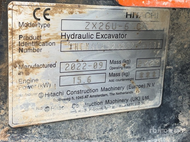 2022 Hitachi ZX26U-6 Mini Excavator: <6.6t - Mini pelle: photos 2 2022 Hitachi ZX26U-6 Mini Excavator: <6.6t - Mini pelle: photos 2