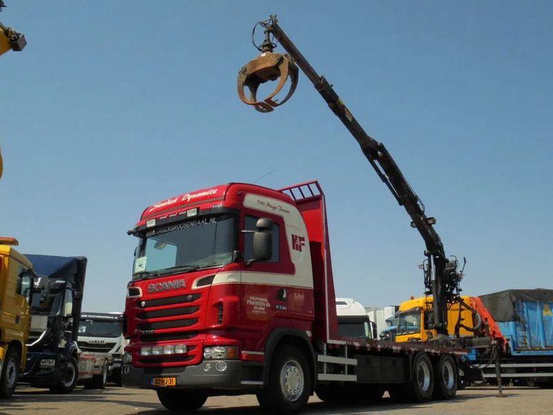 Camion plateau Scania R730 V8 + Euro 5 + Loglift 115Z + 6X4: photos 10