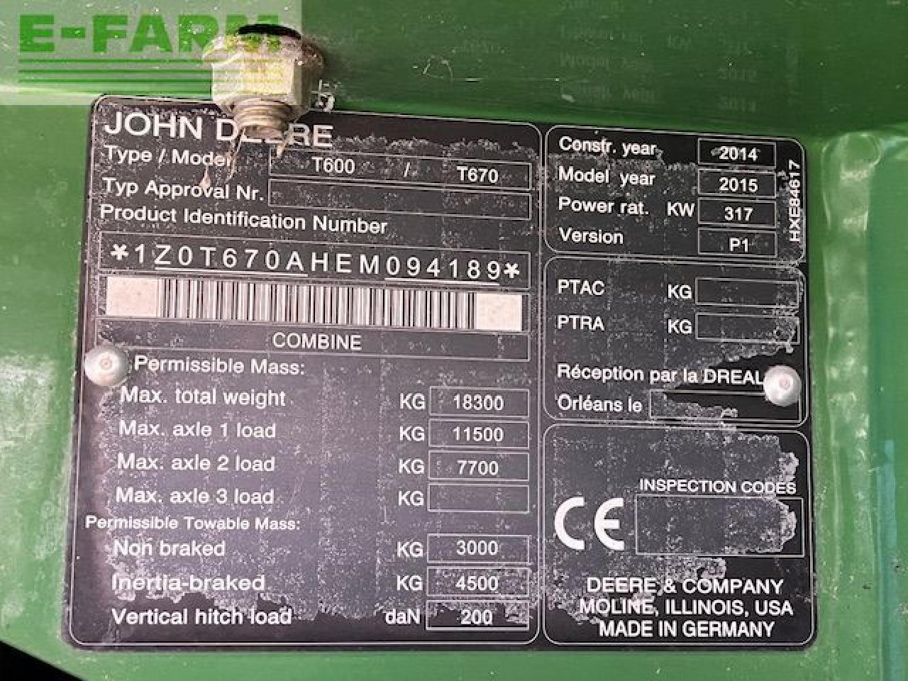 Moissonneuse-batteuse John Deere T670: photos 15