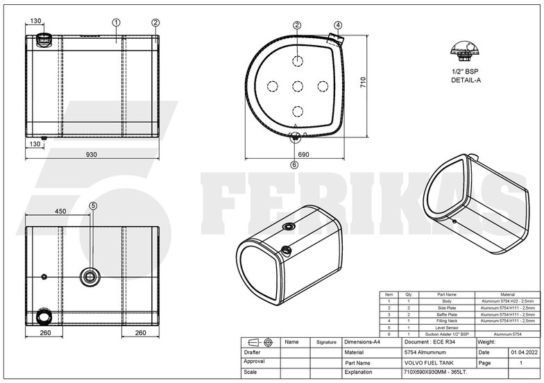 Réservoir de carburant pour Camion neuf Volvo New aluminum fuel tank 365L: photos 8