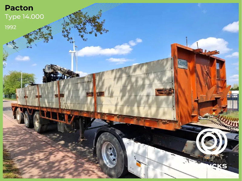 Pacton 3 AS / ROLKRAAN KENNIS TYPE 14.000 / FREINS TAMBOURS / DRUM BRAKES - Semi-remorque plateau: photos 1 Pacton 3 AS / ROLKRAAN KENNIS TYPE 14.000 / FREINS TAMBOURS / DRUM BRAKES - Semi-remorque plateau: photos 1