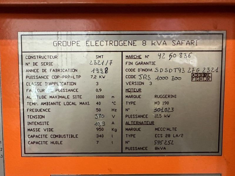 Groupe électrogène SDMO Safari Ruggerini Mecc Alte Spa 8 kVA Silent generatorset as New ! 1021 hours: photos 6