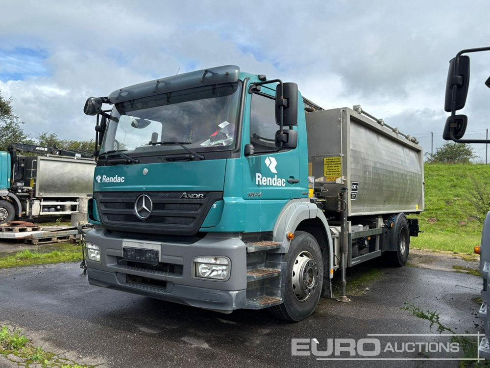 2009 Mercedes Axor 1824L 4x2, Crane, Stamps, Stainless Steel Container (German Reg. Docs. Available) - Camion benne: photos 1 2009 Mercedes Axor 1824L 4x2, Crane, Stamps, Stainless Steel Container (German Reg. Docs. Available) - Camion benne: photos 1