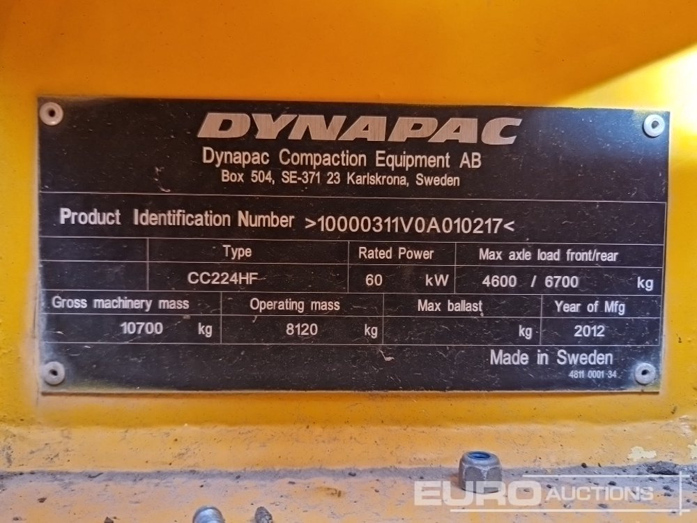 2012 Dynapac CC224HF - Compacteur: photos 1 2012 Dynapac CC224HF - Compacteur: photos 1