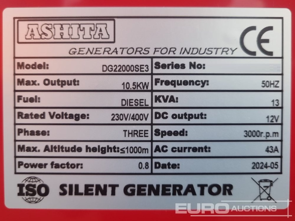 Groupe électrogène Unused Ashita Power DG22000SE3: photos 14