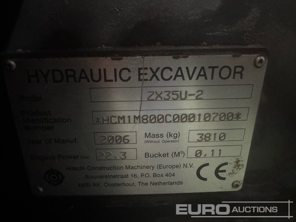 2006 Hitachi ZX35U-2 - Mini pelle: photos 1 2006 Hitachi ZX35U-2 - Mini pelle: photos 1