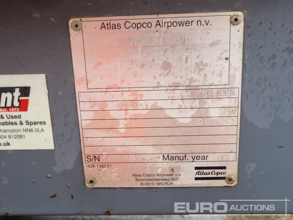 Compresseur d'air 2015 Atlas Copco XAS67KD 130CFM: photos 35