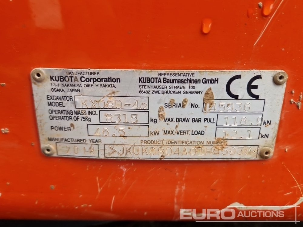 Mini pelle 2018 Kubota KX080-4: photos 40