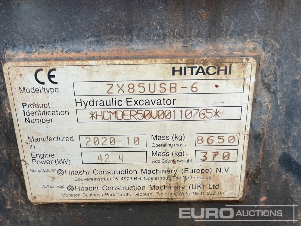 2020 Hitachi ZX85USB-6 - Mini pelle: photos 5 2020 Hitachi ZX85USB-6 - Mini pelle: photos 5