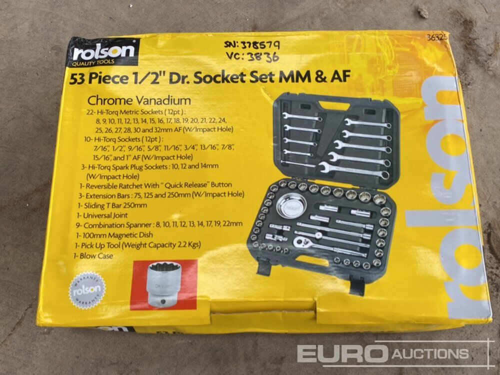 Unused Rolson 53Pc 1/2" Dr. Socket Set - Matériel de chantier: photos 3 Unused Rolson 53Pc 1/2" Dr. Socket Set - Matériel de chantier: photos 3